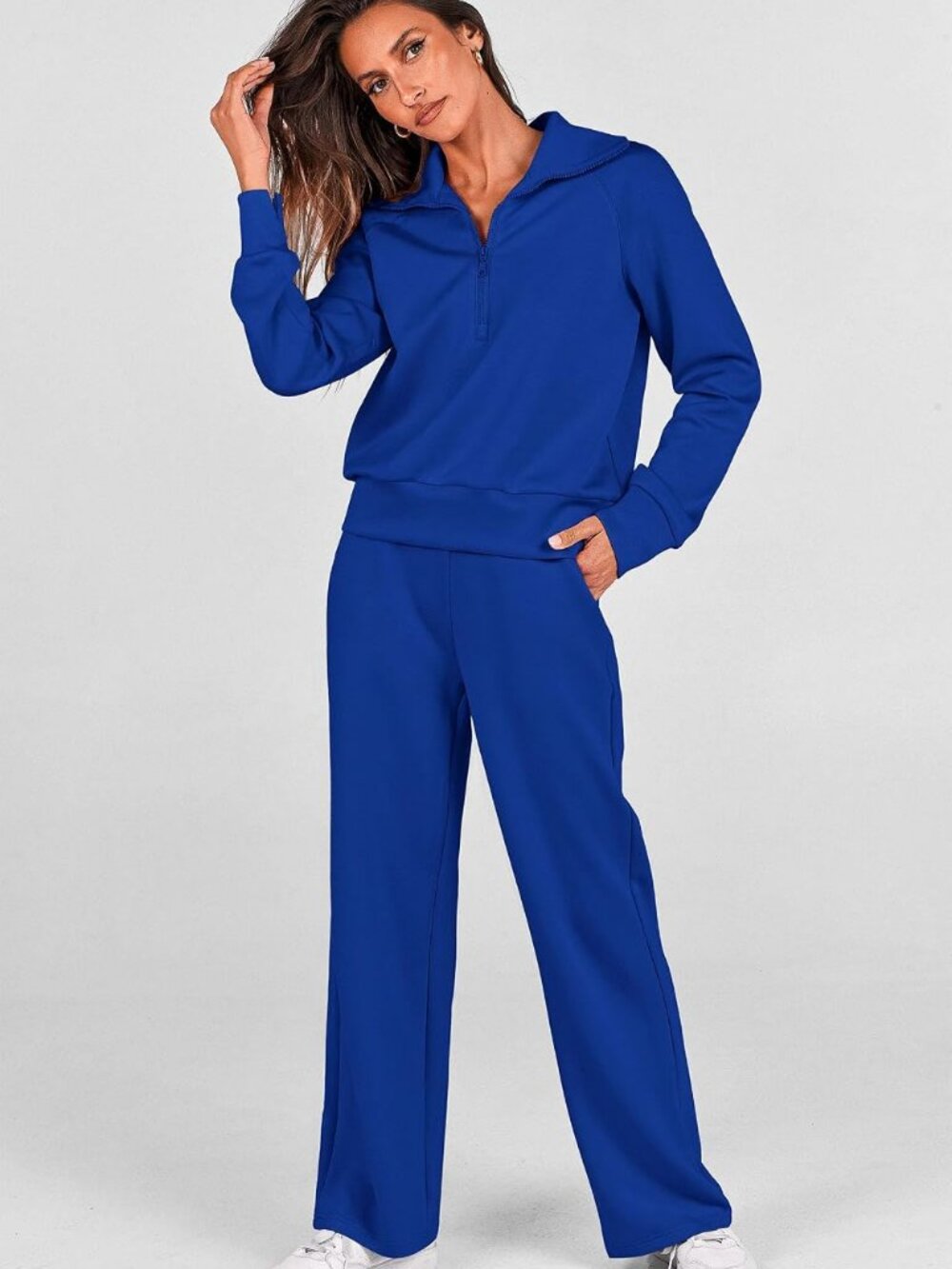 PRETTYGARDEN Half Zip 2 Piece Lounge Set Royal Blue XL - Picture 5 of 8